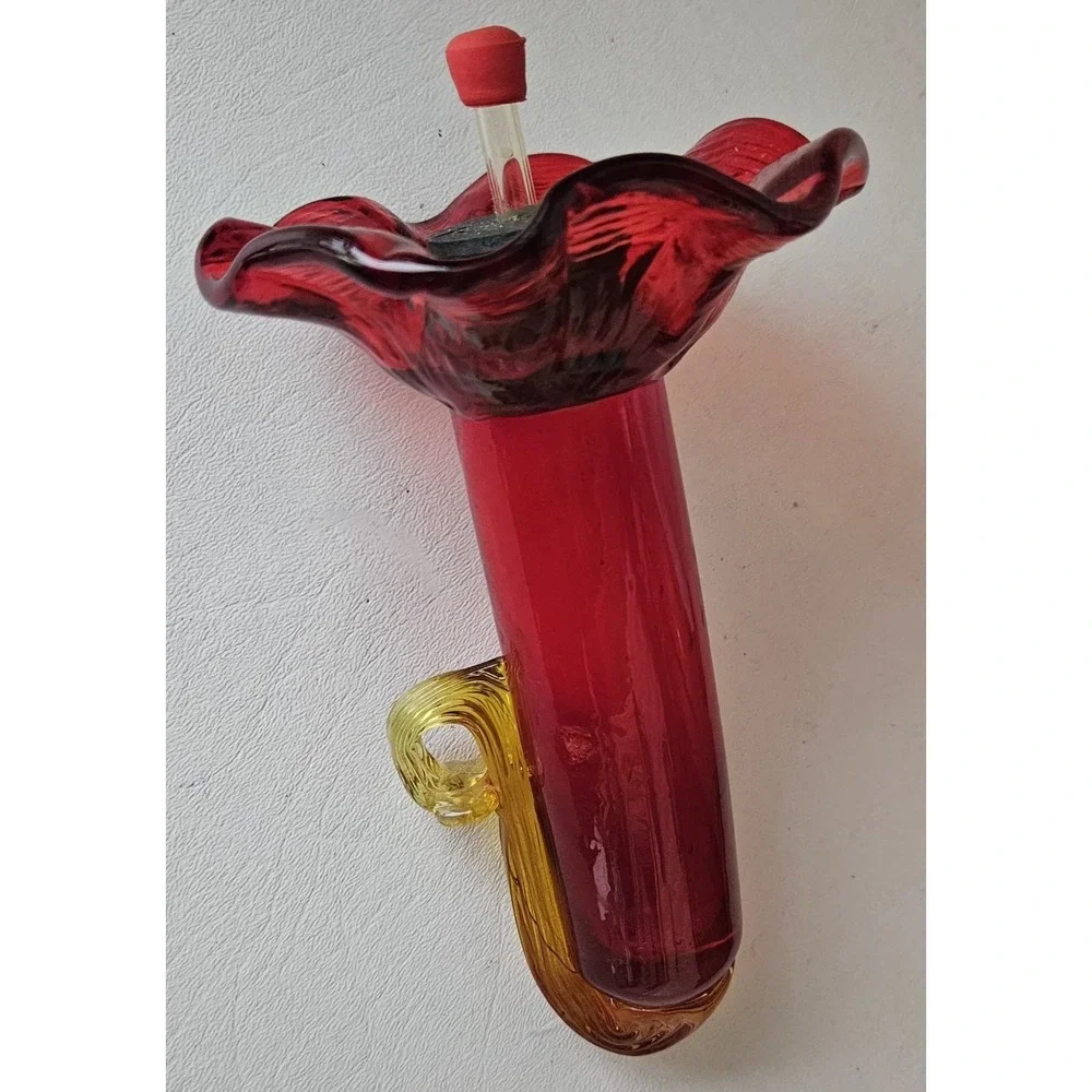 Vintage Amberina Glass Parasol Hummingbird Feeder Bird Garden Hanging